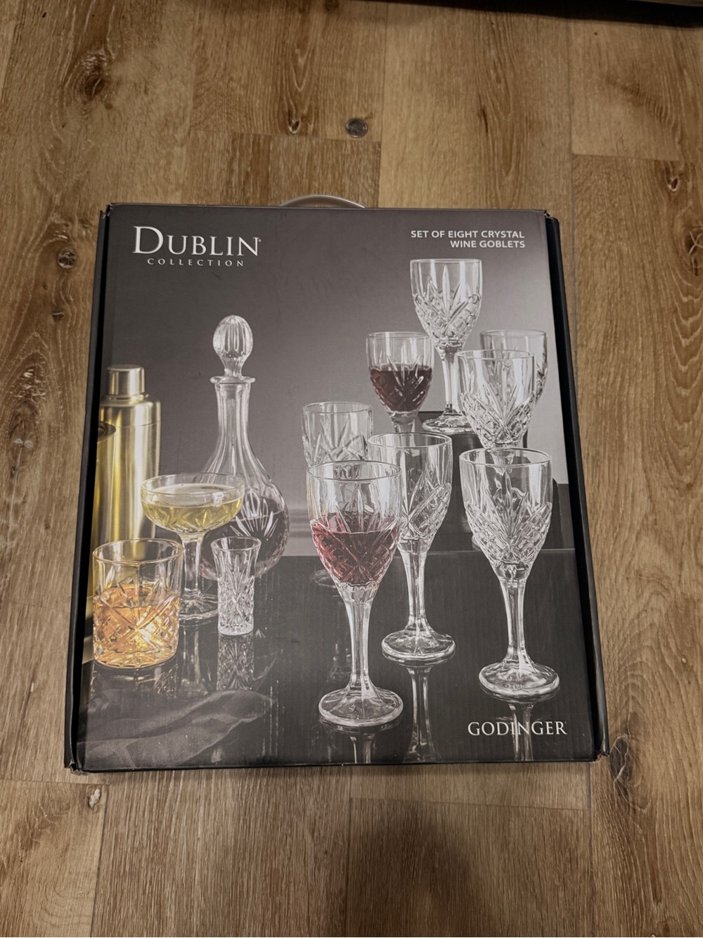 Godinger Clear Crystal Wine Glasses with Red Accent